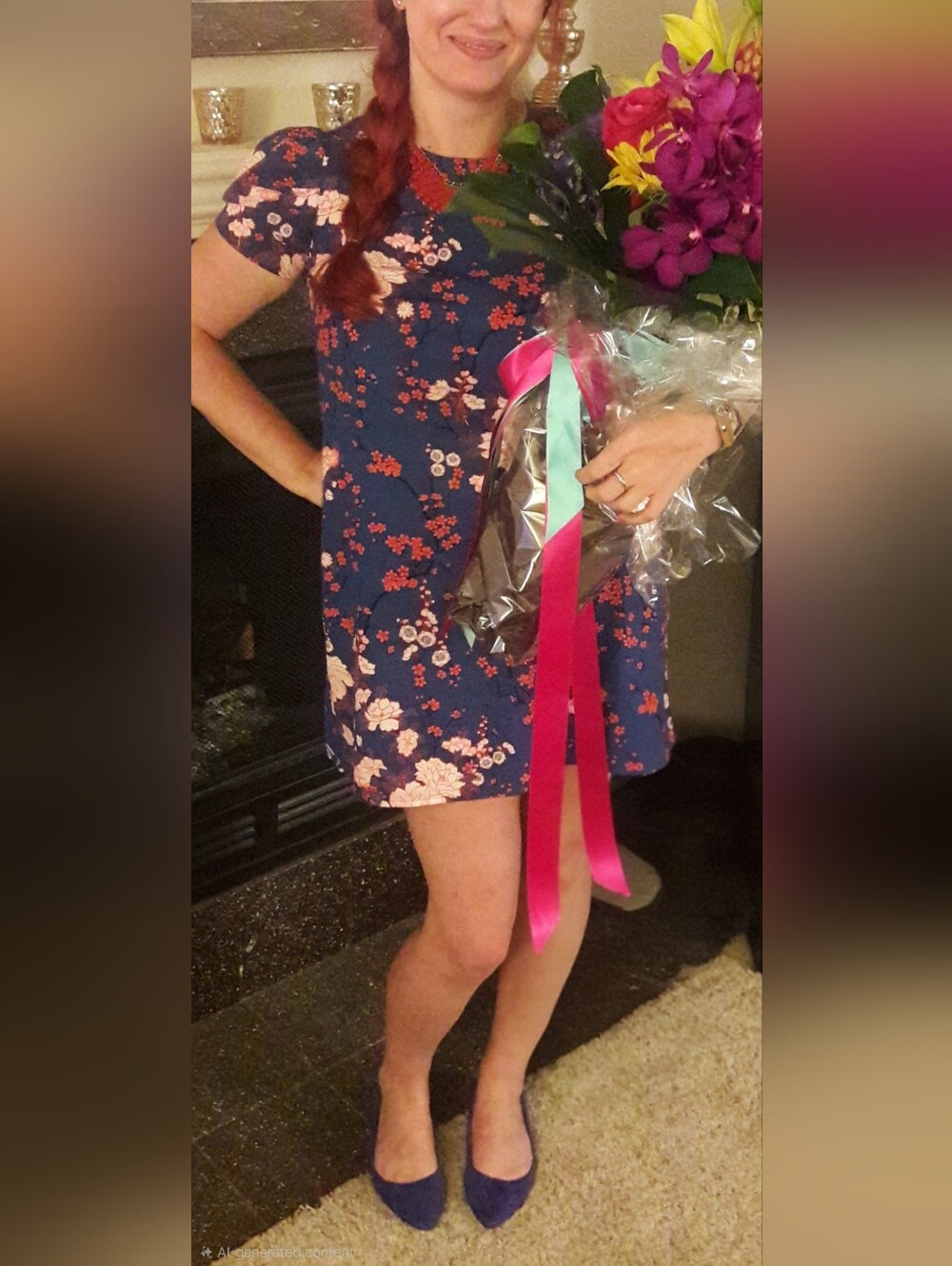 Forever 21 Blue Floral Mini Dress with Red And White Blooms - Picture 6 of 6